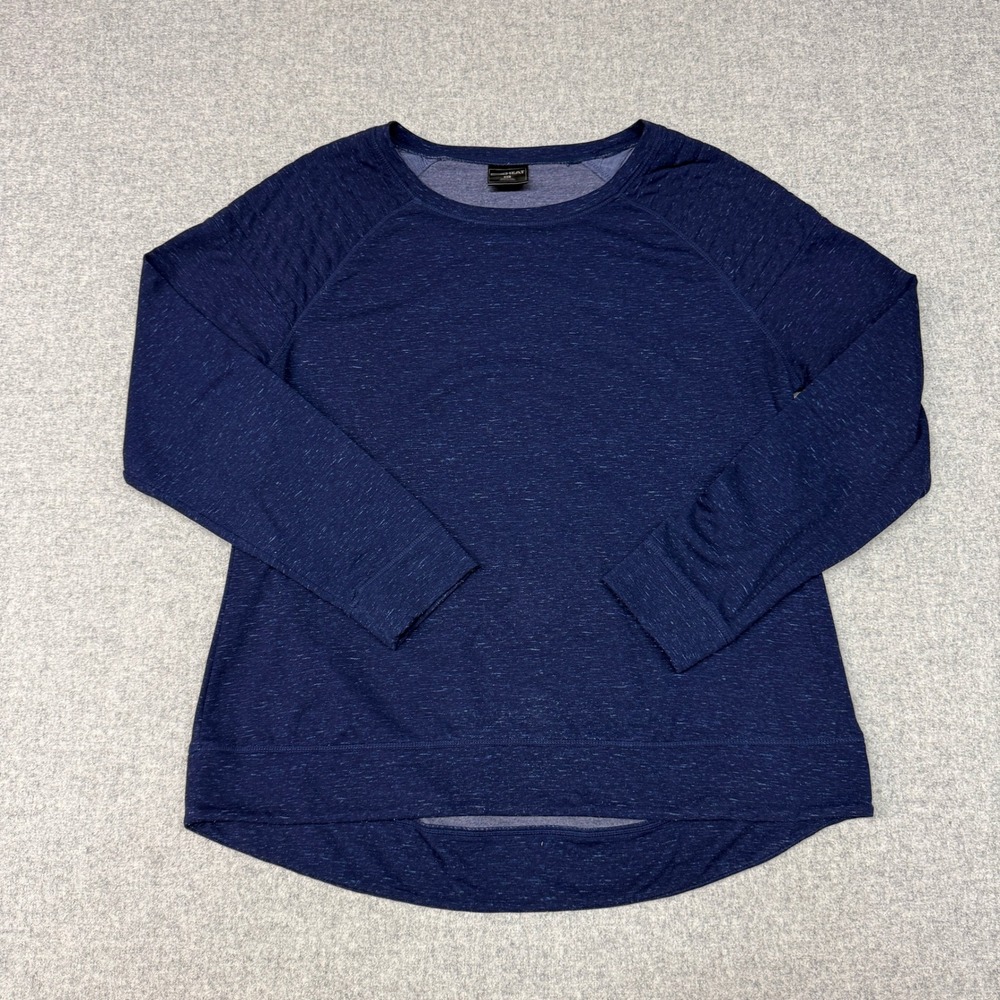 32 Degrees Heat Fleece Top XL Navy Blue Space Dye Raglan High-Low Pullover Shirt